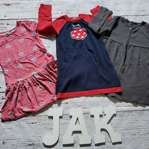 Girls' Dresses Set - Pink, Red, and Gray